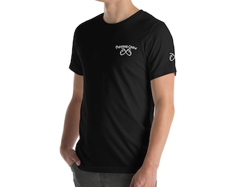 Fishing Crew T-Shirt with Hooks Embroidered Sleeves, Men's Lightweight Cotton Tee, Fishing Enthusiast Gift, Comfortable and Stylish