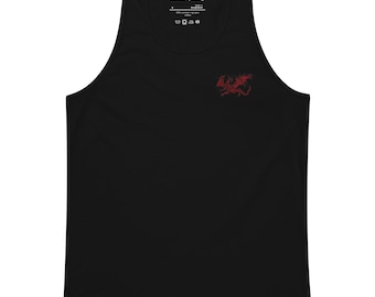 Men’s Dragon Embroidered Tank Top, Cotton Athletic Sleeveless Shirt, Workout or Casual