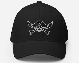Embroidered Skull Crossbones Pirate Hat: Unisex Stretch Fit Baseball Cap