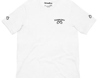 Fishing Crew T-Shirt with Embroidered Hooks Design, Lightweight Cotton, Perfect for Anglers and Fishing Enthusiasts