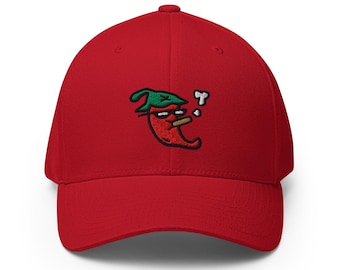 Embroidered Chili Pepper Baseball Cap - Unisex Casual Hat with Stretch Band, Spicy Fire, Cigar
