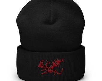 Dragon Embroidered Beanie, Unisex Snug Hat, Hypoallergenic Acrylic, Warm Accessory, Hand Washable, Stylish Casual
