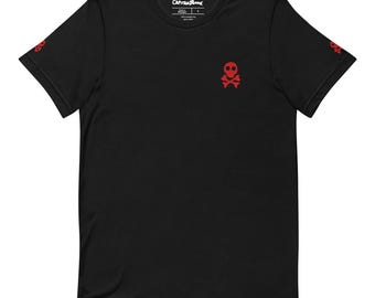Skull and Bones Embroidered T-Shirt, Casual Cotton Tee, Lightweight Pre-shrunk Summer Top