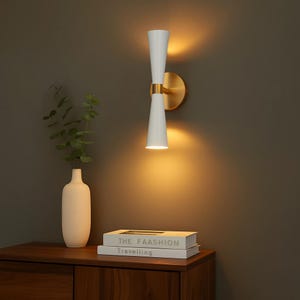 Mid-Century Modern Brass Double Shade Wall Sconce – Handmade Sputnik Style Wall Lamp for Bedside or Accent Lighting