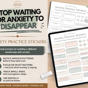 Anxiety Practice Stickers | Functional Therapy Prompts for Overthinking & Worry (Printable PDF, Digital PNG)