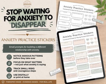 Anxiety Practice Stickers | Functional Therapy Prompts for Overthinking & Worry (Printable PDF, Digital PNG)