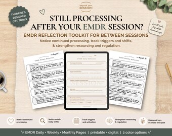 EMDR Reflection Toolkit | Trauma Therapy Journal | Printable/Digital Bundle for Daily, Weekly & Monthly Integration