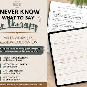 IFS Parts Work Therapy Session Companion | Digital & Printable Journal for Self-Reflection, and Counseling Support