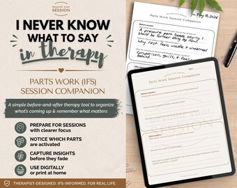 IFS Parts Work Therapy Session Companion | Digital och utskrivbar journal för självreflektion och rådgivningsstöd