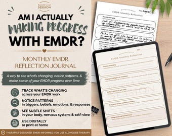 EMDR Monthly Reflection Journal Printable | Trauma Therapy Progress Tracker | Integration Worksheet | Therapist-Created PDF