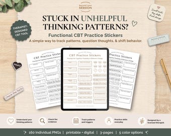 CBT Practice Stickers | Cognitive Behavioral Therapy Prompts | Printable & Digital Functional Stickers
