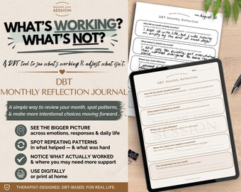 DBT Monthly Reflection Journal | Therapist-Created Dialectical Behavior Therapy Skill Tracker (Printable/Digital PDF)