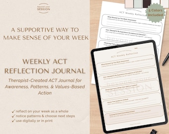 ACT Weekly Reflection Journal | Acceptance & Commitment Therapy Worksheet | Values Based Mindfulness Therapy Tool (PDF)