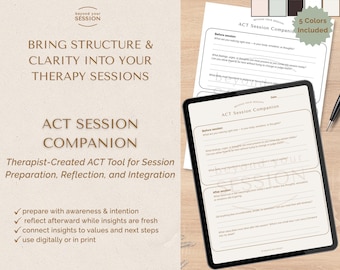 ACT Session Companion | Acceptance & Commitment Therapy Preparation Reflection Tool (PDF Download)