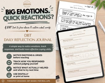 DBT Daily Reflection Journal | Therapist-Created Dialectical Behavior Therapy Emotion Tracker (Digital/Printable PDF)