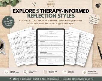 Therapy Reflection Sampler Pack | cbt cbt act emdr & ifs/parts work | Printable/Digital Reflection Toolkit