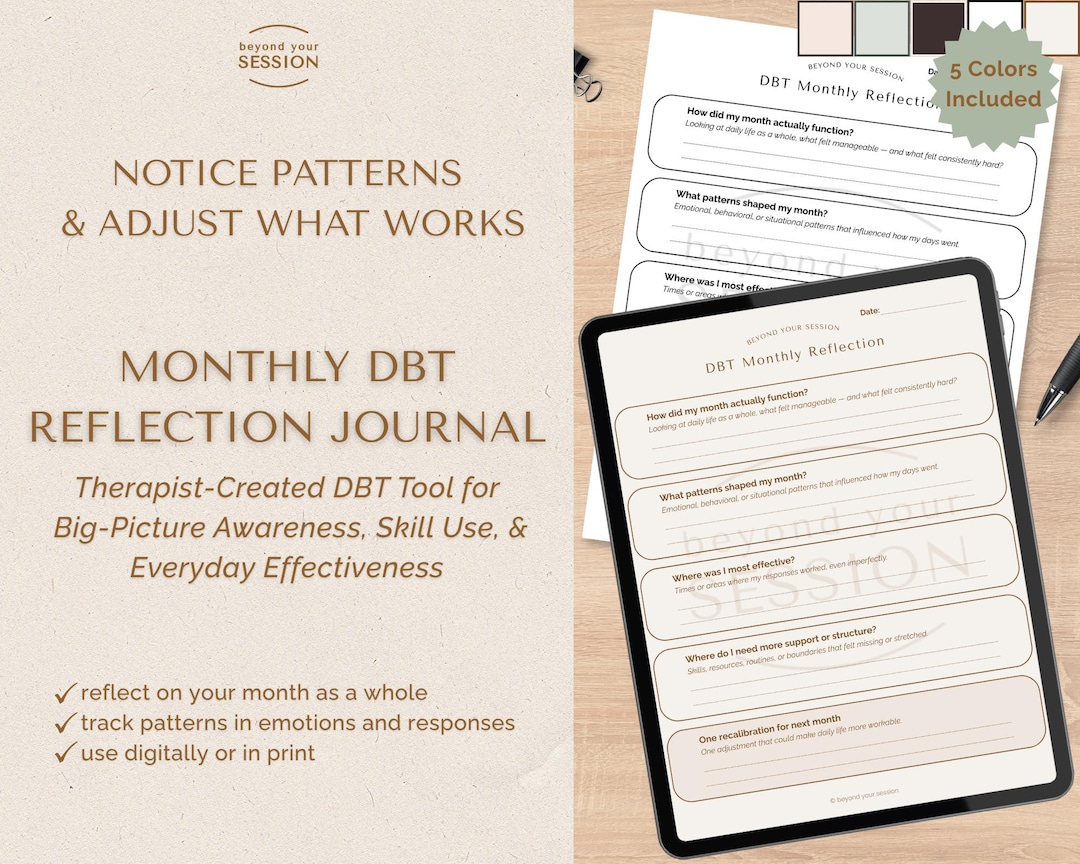 DBT Monthly Reflection Journal | Printable Therapy Worksheet | DBT ...