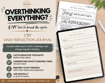 CBT Daily Reflection Journal | Thought Record Worksheet (Digital/Printable PDF)