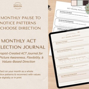 Maandelijks reflectiedagboek ACT | Werkblad Acceptatie- en commitmenttherapie | Op waarden gebaseerd leven, door therapeuten gemaakt pdf-bestand