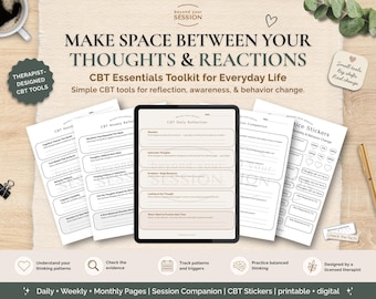 CBT Essentials Toolkit | Daily, Weekly, & Monthly Journal Pages + Session Companion + Functional Stickers (Printable/Digital)