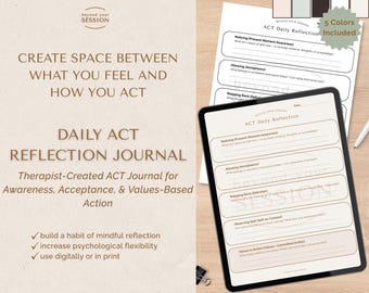 ACT Daily Reflection Journal | Acceptance & Commitment Therapy Worksheet |  Values-Based Action, Mindfulness (PDF Download)