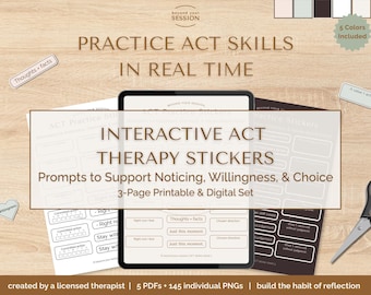 Pegatinas de Terapia ACT / Indicaciones interactivas para escribir en un diario sobre aceptación y compromiso para observar y estar dispuesto (Descarga digital/imprimible)