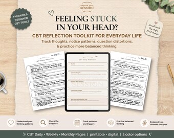 CBT Reflection Toolkit | Daily, Weekly, Monthly Journal Pages (Printable/Digital PDF)