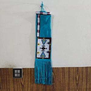 Native Indian Traditional American Style Handmade Leather Beaded Hide Pipe Bag Tribal Ceremonial Pipe Bag Sioux Style Fringed Pipe Holder