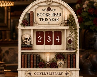 Boeken die dit jaar worden gelezen Gothic Skull-bibliotheek Gepersonaliseerde houten lezingtrackerbord Aangepast Dark Academia-decor Halloween Spooky Book Lover-cadeau