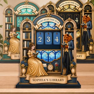 Books Read This Year Counter Beauty And The Beast Personalized Wooden Reading Tracker Sign Custom Belle Princess Book Lover Enchanted Gift