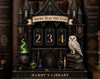 Znak śledzenia czytania Dark Academia Książki przeczytane w tym roku Licznik spersonalizowanych prezentów dla miłośników książek Zamek Czarodzieja Dark Fantasy Drewniane prezenty dla czytelników