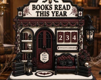 Personalized Haunted Bookstore Black Cat Reading Tracker Wooden Sign Books Read This Year Custom Halloween Spooky Ghost Horror Witchy Gift