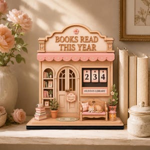 custom books read this year sign cozy bookshop reading counter personalized wooden book tracker cat book lover decor pastel cottagecore wall sign gift for girl teen girl reader daughter niece cozy bookshelf decor yearlong reading goal display cute book nook sign personalized reading challenge tracker cottagecore library decoration