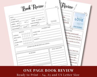 Printable Book Review Template Reading Journal Goodnotes Book Review Tracker Digital Download A5 Book Journal Review PDF Reading Log Bujo A4