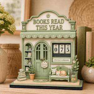 cozy bookshop reading tracker sign personalized wooden books read this year counter custom cat book lover gift pastel cottagecore library decor gift for teen girl girl reader daughter student cute bookish sign yearly book goal display cozy reading nook decoration home library decor bedroom bookshelf decor cat reading challenge tracker