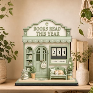 Nautical reading tracker personalized wooden sign custom books read this year beach house counter display sailboat lighthouse anchor ship wheel rope seashell coastal ocean book lover gift navy white desk shelf decor women men birthday Christmas graduation