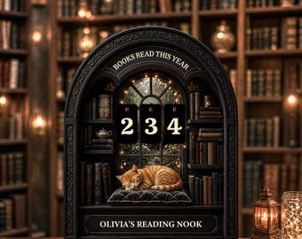 BookTok Romance Reader Library Lover Tabletop Decor Books Read This Year Tracker Sign Custom Wooden Cat Reading Counter Gift for Book Lovers