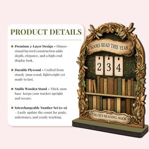 Books read tracker wooden sign personalized reading counter custom shelf stand bookish decor home library styling literary gift for readers Christmas gift birthday present graduation teacher appreciation holiday gift secret santa white elephant gift reading goal tracker milestone number display