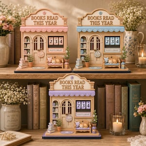 cozy bookshop reading tracker sign personalized wooden books read this year counter custom cat book lover gift pastel cottagecore library decor gift for teen girl girl reader daughter student cute bookish sign yearly book goal display cozy reading nook decoration home library decor bedroom bookshelf decor cat reading challenge tracker