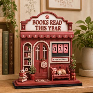 personalized book counter sign cozy bookshop reading tracker wooden library decor books read this year display custom cat book lover gift pastel cottagecore decor for girl reader teen girl bookworm daughter student cozy home library decor reading nook wall decor cute bookish decoration yearly reading challenge sign pastel bedroom library decor