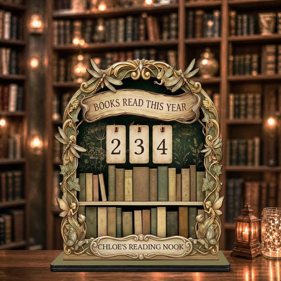 Wooden Book Tracker Books Read This Year Tracker Sign Personalized Stand Flowers Shelf Book Lover Gift for Readers Bookshelf Decor Library