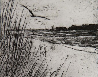 Original etching no.6, edition 65 Summer's eve a view to Old Harry Rocks coastal Dorset print