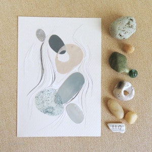 Minimalist semi-abstract collage and mixed media pebbles on the shore image 1