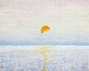 Miniature original painting misty sunrise over the ocean small scale shelf art gift painting