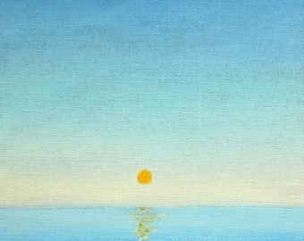 Original sunset seascape painting acrylic on canvas board colour drench minimalist art