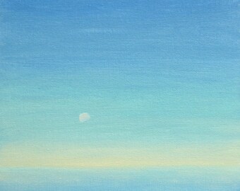 Original art moon over the sea painting ombre colour minimalist coastal wall art