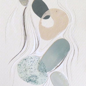 Minimalist semi-abstract collage and mixed media pebbles on the shore image 2