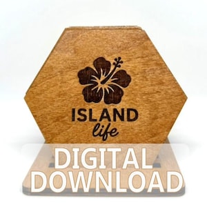 Hawaiian Island Life Coaster Set Laser Cut Files (SVG DXF AI) Digital Download