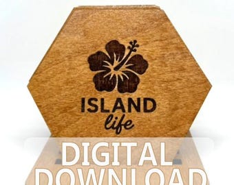 Juego de posavasos "Hawaiian Island Life" con archivos cortados con láser (SVG, DXF, AI) Descarga digital
