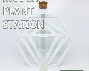 Estación de propagación de plantas geométricas: moderno jarrón de tubo de ensayo de madera y vidrio